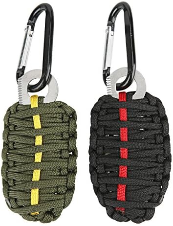 Technano Compact Survival Kit - Paracord GRENADE Emergency Key Chain -14pcs Including Fire Starter and Eye Knife (2 pack) (Black/Green)