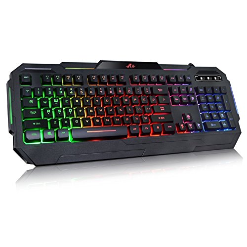Rii RK903 Large Size Multiple Colors Rainbow LED Backlit Mechanical Feeling USB Wired Multimedia Gaming Keyboard