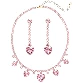 Cykdohy Luxury Rhinestone Heart Charm Tennis Chain Choker Necklace and Earring 2 Pieces Set Sparkly Gorgeous Crystal Love Stud Bridal Wedding Bridesmaid Party Prom Fashion Jewelry for Women Her
