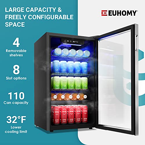EUHOMY Beverage Refrigerator and Cooler, 110 Can Mini fridge with Glass