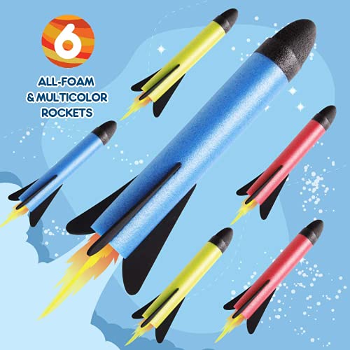 Bonbell Lanceur de Fusée, Jouet Exterieur Enfant, Jouet Roquettes avec 6 Fusées ​en Mousse Colorées, Jouet de Jardin Stomp Air Rocket, Cadeau de Anniversaire Noël pour Garçons Filles 3-12 Ans