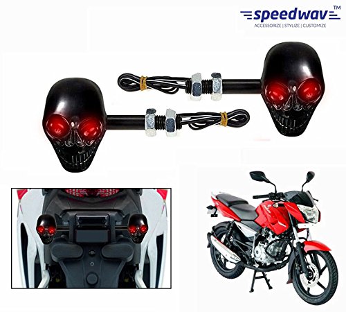 Speedwav Red LED BLACK Skull Bike Indicators Assembly Set of 2-Bajaj Pulsar 135