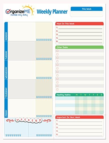 OrganizeME Weekly Planner Pad | Week Calendar Organizer for Daily Chores & to Do Lists | Easy to Tear Off Bottom | 60 Pages Daily Notebook for Meal Planning, Event Going & Healthy Habits Noting