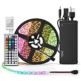 BINZET LED Strip Light - 32.8ft 5050 RGB 300LEDs [Multi Colored Include White] Color Changing Flexible Self-adhesive Light Strip Complete Kit with 44 Key IR Remote Controller 24V 3A Power Supply