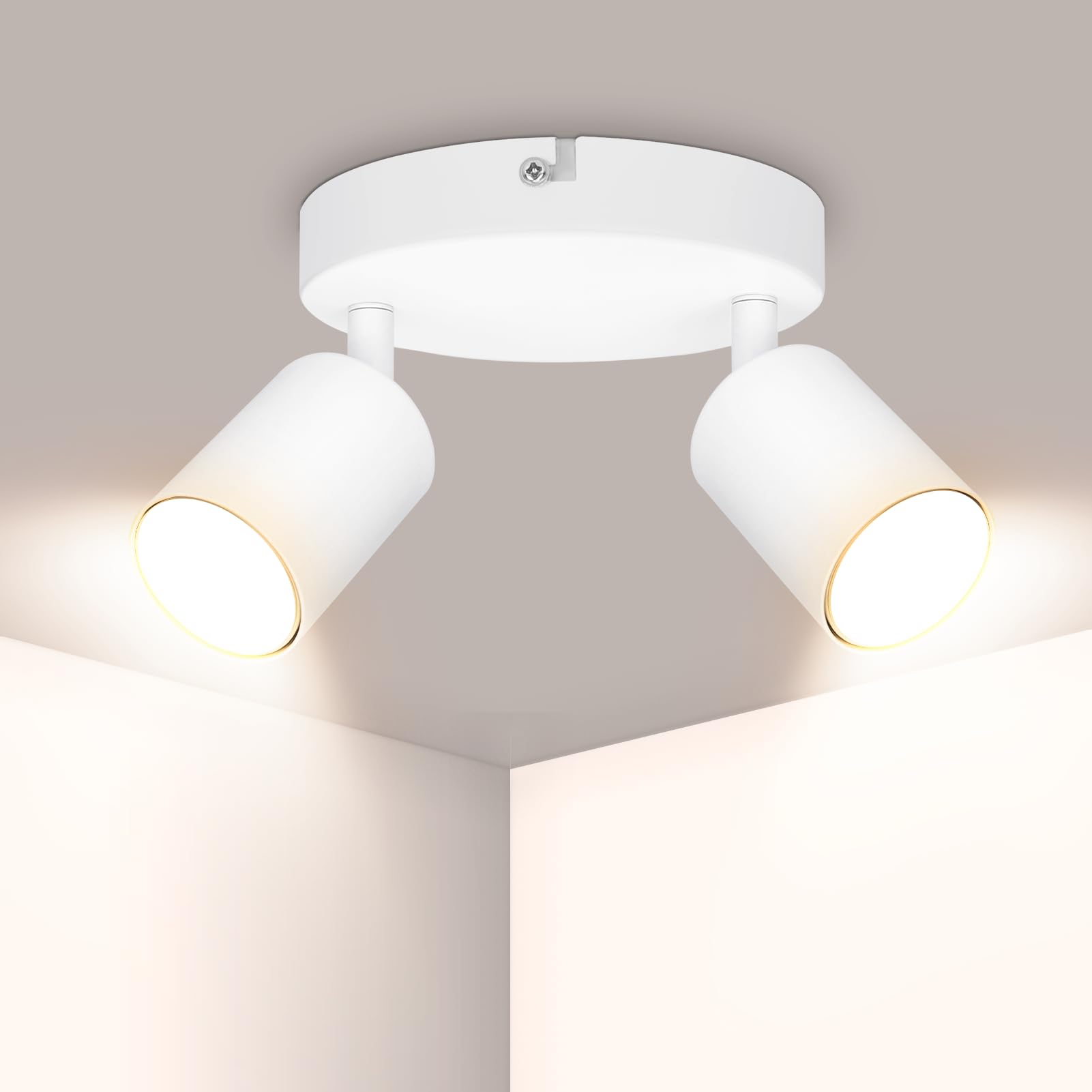 Ketom LED Ceiling Light Round Rotatable - 2 Way Ceiling Spotlight Fitting - Adjustable GU10 Ceiling Spotlight - White Metal Ceiling Spot Lamp - Bulb Not Included