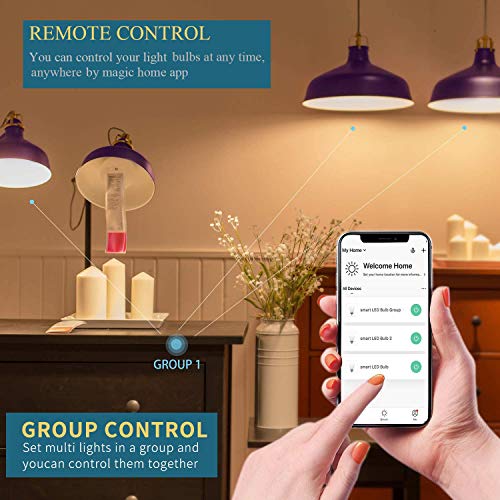 Wixann Smart LED Bulb WiFi Smart Multicolor Light Bulb Compatible with Alexa Google Home Siri IFTTT(No Hub Required) Dimmable 2.4G 7W, A19 60W Equivalent E26-2pack