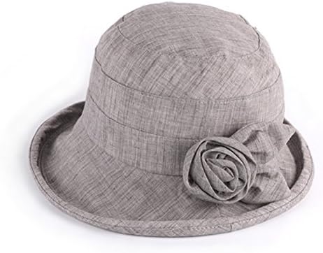 Pop Your Dream Fashion Mom Grandma Sunhat with Removable Cotton Flower Bucket Hats with Roll Up Wide Brim Grey