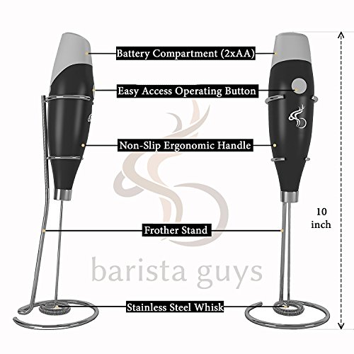 Milk Frother - Coffee Frother Set - Electric Handheld Milk Foamer Frother Wand - Hot Chocolate Coconut Almond Soy Milk Frother With Stand - 16 Coffee Latte Art Stencils and Cocoa Powder Mesh Shaker