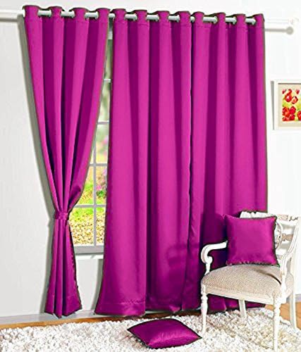 Famekart Royal Crush Faux Silk Plain Curtain (Pack of 3 Curtains) (Pink, Window & Door - 7 Feet)