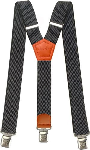 DecalenMens Suspenders Wide Adjustable and Elastic Braces Y Shape with Very Strong Clips - Heavy Duty (Grey 2)