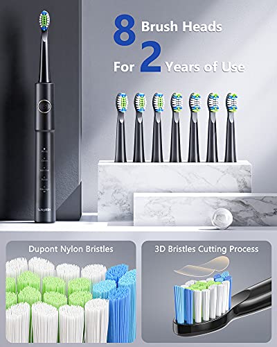 Electric Toothbrush for Adults , with 8 Bursh Heads 5 Modes 2 Hours Charging for 30 Days Use Lithium Battery Power Rechargeable Toothbrush 40,000 VPM Whitening Cleaning Black Wepklin