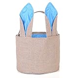 Easter Egg Basket for Kids Bunny Burlap Bag to Carry Eggs Candy and Gifts (Blue)