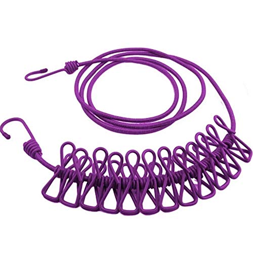 Cepansail Portable Travel Elastic Clothesline Adjustable Clothesline with 12pcs Clothespins for Outdoor and Indoor Use (Purple)