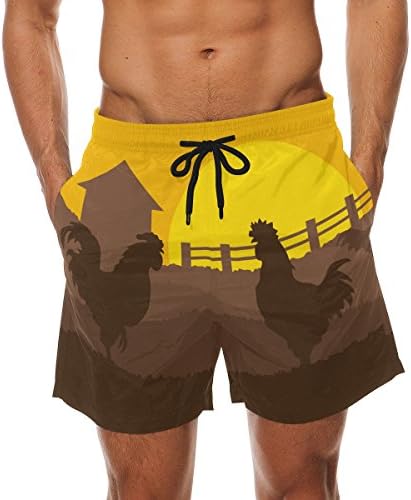 Merbar Men's Roosters On Field Beach Shorts Fashion Pockets Summer Swimming Trunks XXL