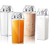 4 Pack Milk Carton Water Bottles 17oz/500ml Leak Proof Plastic Water Bottle Reusable BPA Free Sports Water Bottle Carton Shaped Juice Milk Bottle for Gym Camping Hiking Travel Sports, Dishwasher Safe