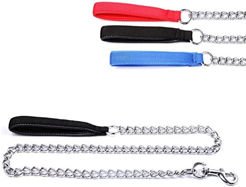Saiger 4-Feet Stainless Steel Leash with PU Leather Handle for Pet Dogs (4' Small Chain, Black)