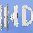 ALLYWASAI Sliding Patio Door Handle Set with Mortise Lock, Suitable for Sliding Glass Patio Door Thickness from 1.5in to 2in, 4-15/16" Screw Holes, Need to Drill, Reversible Design, Keyed, White