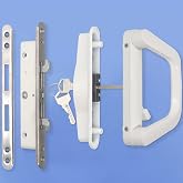 ALLYWASAI SDH-12 Sliding Patio Door Handle Set with Mortise Lock | Fits 4-15/16" H.C. &amp; 1-1/2" to 2" Thick Sliding Glass Doors, Square Drive Multi-Point Mortise Lock, Reversible, Keyed, White