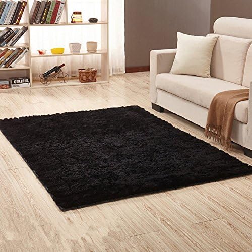 Bnxbb Ultra Soft 4Cm Thick Indoor Modern Shag Area Rugs Pads,Rectangle,Size:24" x 47"(60Cm X 120Cm) Black