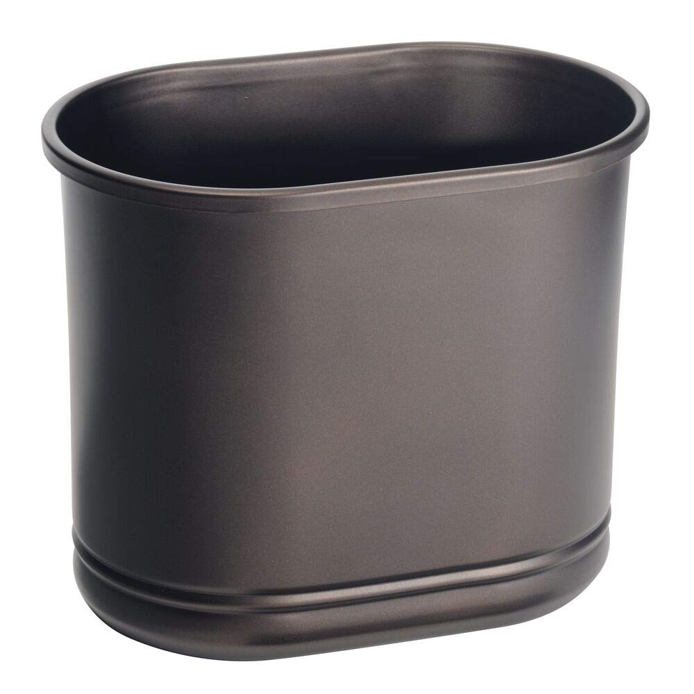 mDesign Slim Oval Metal Trash Can, Small Wastebasket, Garbage Receptacle Bin for Bathrooms, Powder Rooms, Kitchens, Home Offices - Bronze