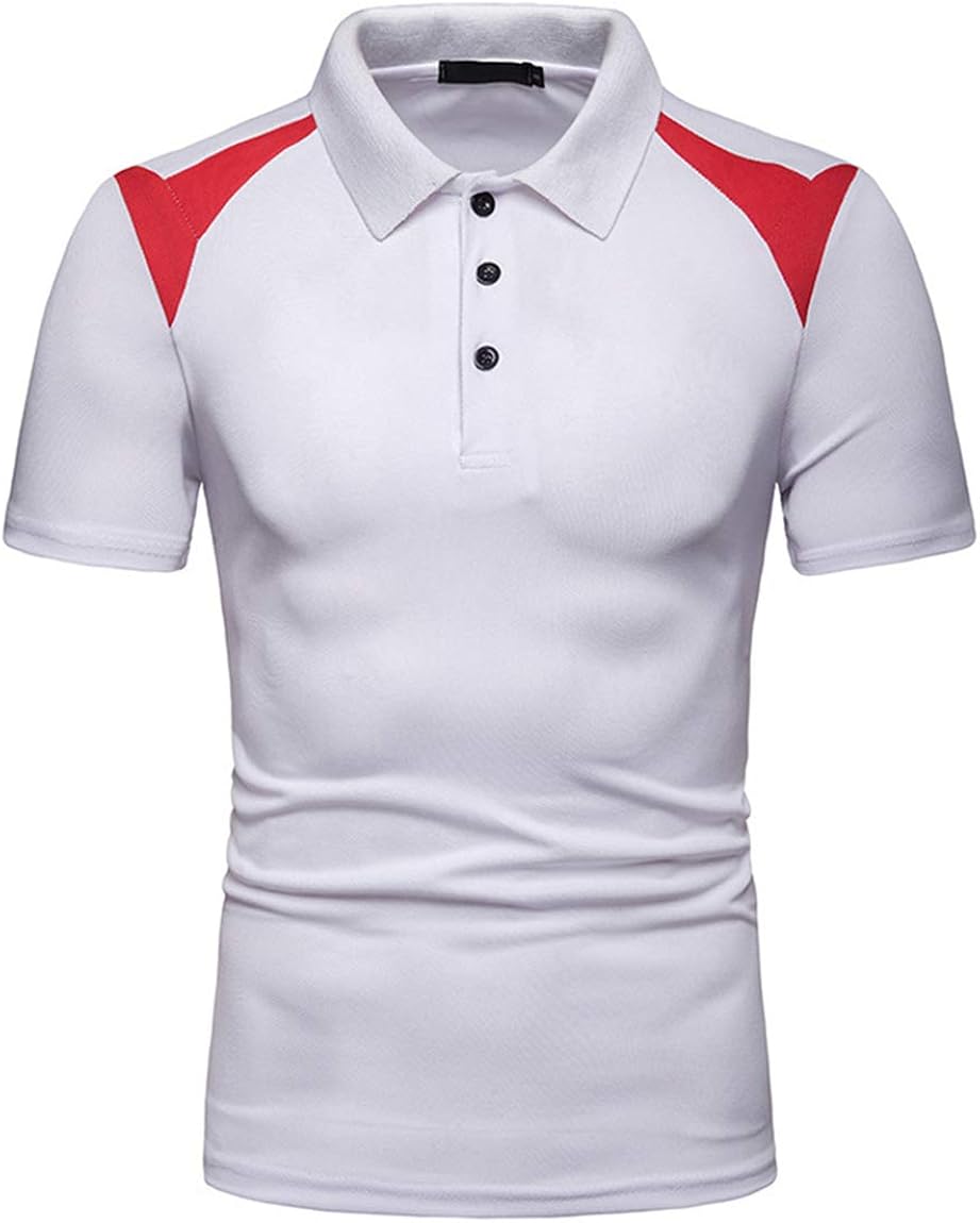 FUQUAN Men's Polo Shirt Short Sleeve Golf Shirt Casual Sport Plain Tee
