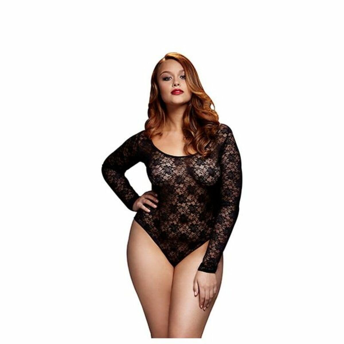 Baci BW3102-BLKQS Black Lacey Back Cutout Bodysuit