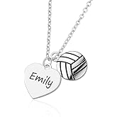 Personalized Volleyball Necklace with Custom Name – Engraved Heart Charm & Volleyball Pendant – Gift for Players, Girls, Teens, Coaches, and Teams – Sports Jewelry