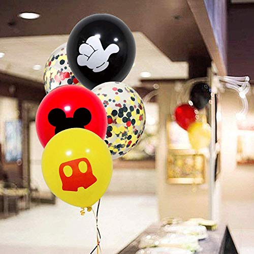 KSNOW Mickey Color Balloons12 Inch Red Black Yellow Latex Balloons with Confetti Balloon for Baby Shower Birthday Party Decor (40 Pack)