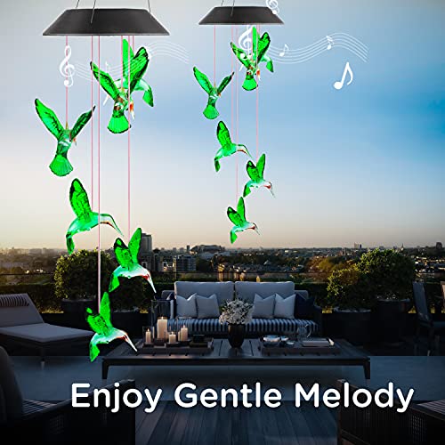 Solar Hummingbird Wind Chimes, Mobile Hanging Wind Chime for Outside, Color Changing Windchimes for Garden/Patio, Decor Gifts for Mom, Wife, Grandma