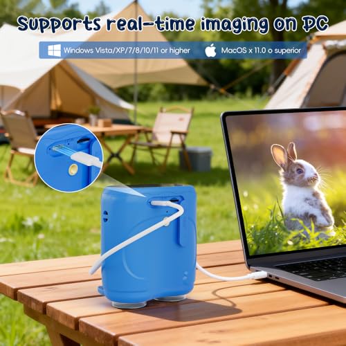 Temodu 2-in-1 Microscope for Children and Binoculars for Children, Toy, 4K 2.0 Inch Screen, for Observing, Hunting, Hiking, Rechargeable Portable Binoculars, Science Outdoor from 3 Years (Blue)