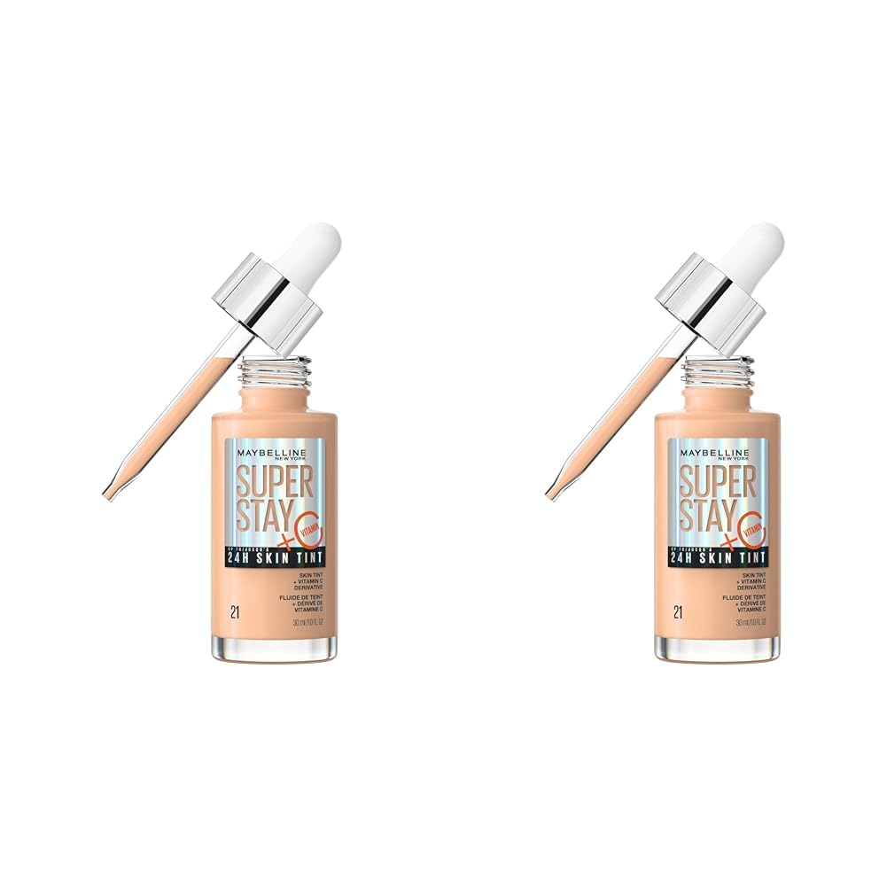 Maybelline Super Stay Skin Tint Foundation, With Vitamin C*, Foundation and Skincare, Long-Lasting up to 24H, Vegan Formula, Shade 21 (Pack of 2)