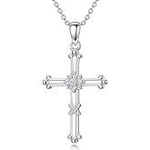 LWXIE Diamond Cross Necklace for Women 925 Sterling Silver Cross Pendant Necklace With Lab Grown Diamonds Elegant Jewelry Gift for Mom Wife Girlfriend