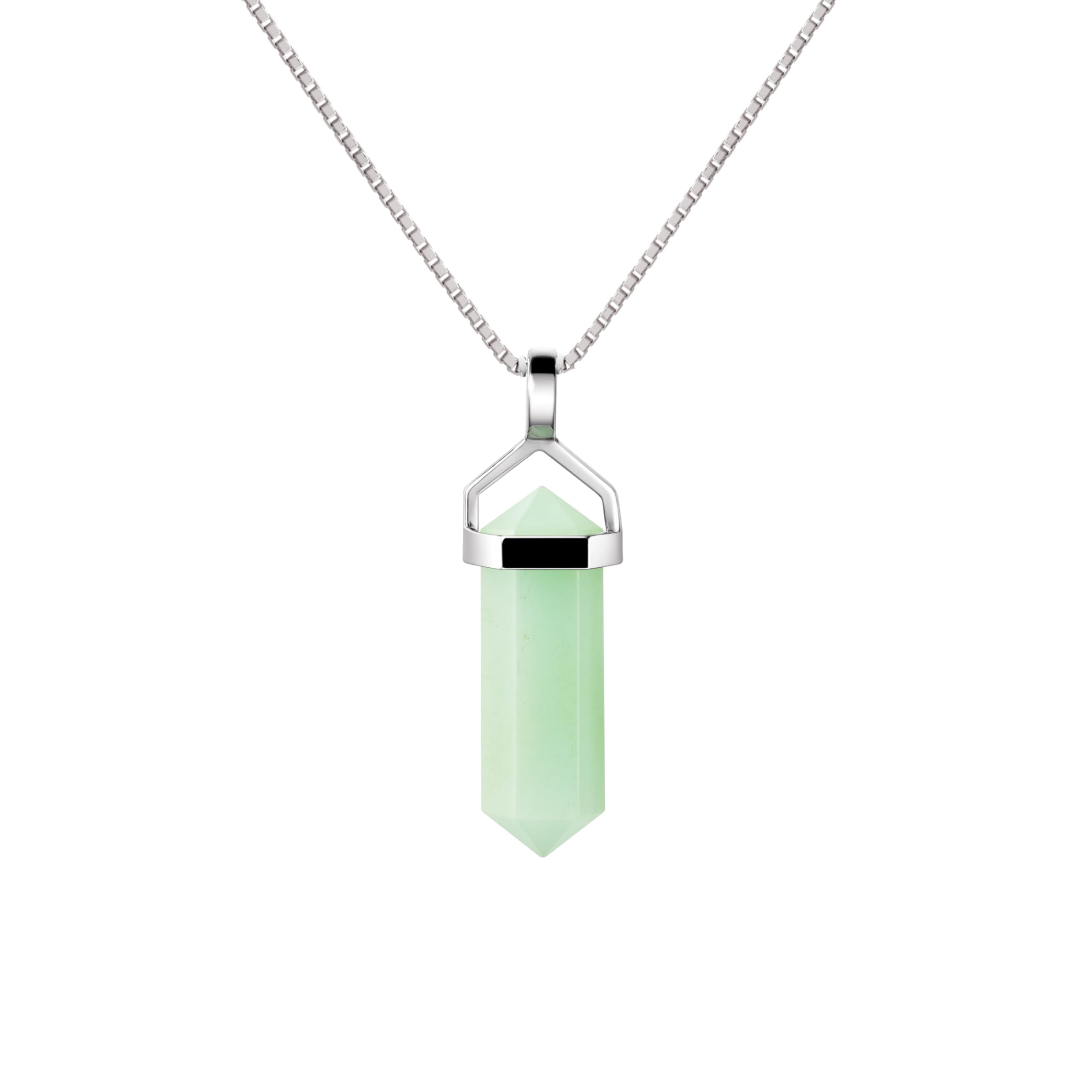 Franki Baker 925 Sterling Silver Spring Green Chrysoprase Gemstone Double Point Pendant Necklace. Chain length: 50cm. Pendant Length: 3cm
