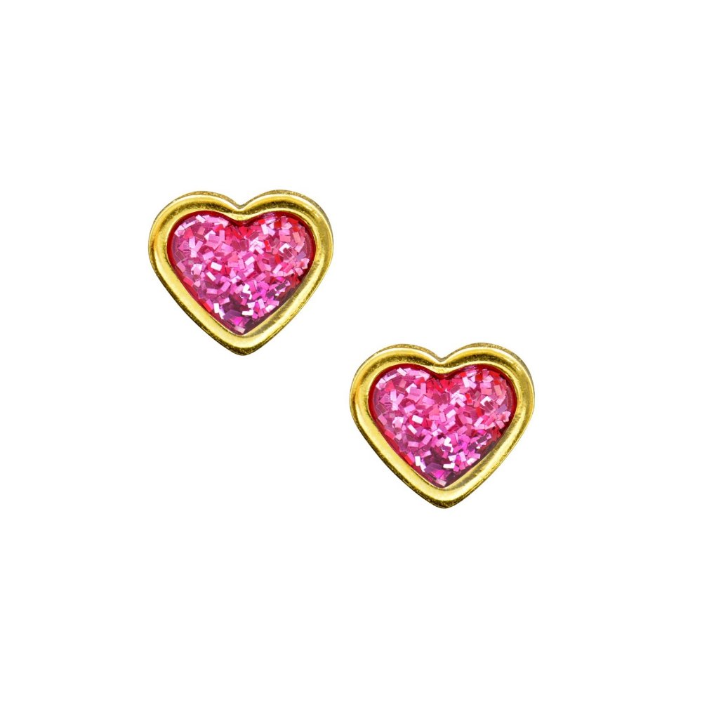 Studex Sensitive 6mm Heart with Pink Glitter Centre Gold Plated Stud Earrings