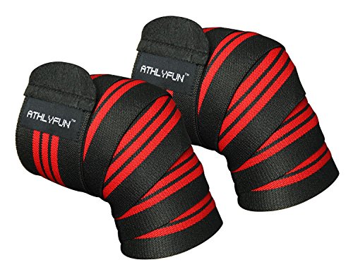 ATHLYFUN Knee Wraps (Pair) | Knee Straps | Sports Support for Weightlifting, Powerlifting, Deep Squats and WODs