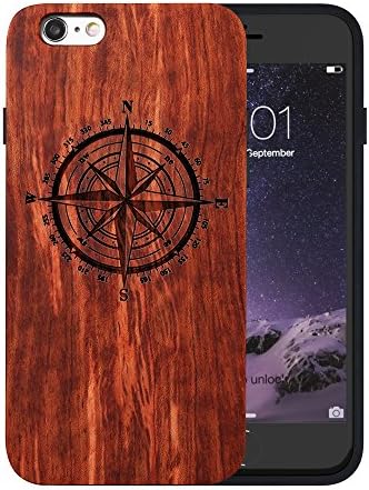 JuBeCo Patterni Design For iPhone 6/6S Plus(5.5 inch),Handmade Natural Solid Wood Case, Bamboo Case. (azimuth compass)