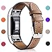 Mornex Replacement Leather Band Compatible with Fitbit Charge 2, Classic Genuine Leather Wristband for Men Women(Light Brown-Silver Buckle)