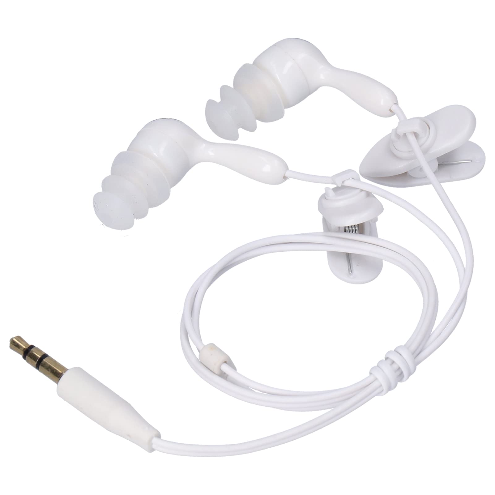 Waterproof headphones, in-ear headphones, short cable earphones, ergonomic design, plug and play, with two fastening clips, for surfing, running, underwater music(White)
