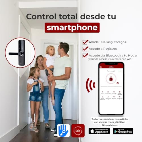 Schilion Cerradura Inteligente WiFi + Bluetooth para Puerta Principal Exterior Chapa Electrónica Apertura con Huella, Código, Tarjeta, App Móvil, Control Remoto - Espesor Recomendado de 3.5 a 12 cm
