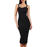 whoinshop Women's Rayon Strap Celebrity Midi Bodycon Evening Party Bandage Dress (L, Black-ployester)