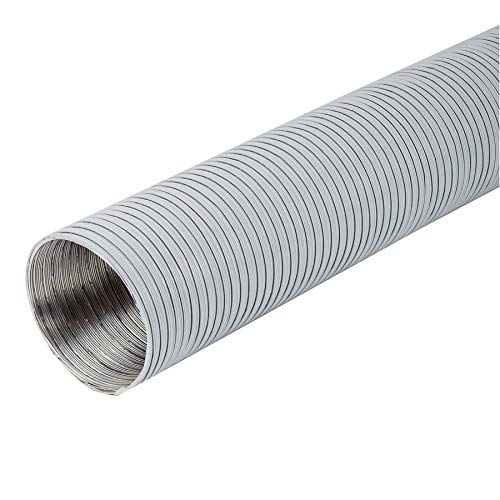 Ø 120mm / 4.7 inch Flexible Air Duct for Cooker Hood, Air Conditioner, Extractor Fan, Tumble Dryer - 1.5m / 4.9ft Semi-Rigid Exhaust Hose - Ventilation Ducting - Aluminium White