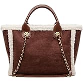 Suede Tote Bag for Women Furry Top-handle Handbag Sherpa Shoulder Bag Vintage Faux Suede Fall Winter Purse Work Travel