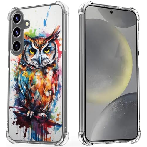 Gifun Hard PC Bumper Shockproof Clear Soft Slim Design Pattern Case Compatible with Samsung Galaxy S25 & S24 6.2in 2024,Color Graffiti Owl