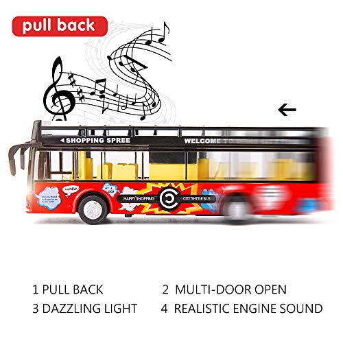 TGRCM-CZ 1/32 Scale Double Decker Bus Casting Car Model, Zinc Alloy Toy Car for kids, Pull Back Vehicles Toy Car with Lights and Sound for Toddlers Kids Boys Girls (Red) - Thumbnail 2