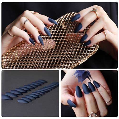 editTime 12 sets/288pcs Solid Colors Matte Acrylic Stiletto False Nails Full Cover Fake Nails Tips Natural Medium Claw Nails Tips with a Crystal Nail File