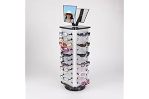 lesolar Rotating Sunglass Rack 44 Pairs Glasses Organizer Rack 360-degree Spinning Eyeglass Display Stand Eyewear Holder for Commercial Eyeglass Sunglasses w/Mirror