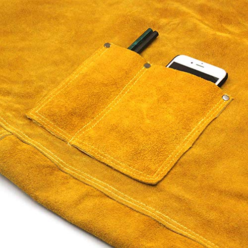 Leather Welding Apron Flame-Resistant Heat Resistant Work Apron Fire Resistant Welding/Welder Smock, 24 x 36 Inch, 6 Pockets
