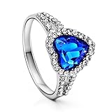 Neoglory Platinum Plated Blue Ocean Heart Crystal Engagement Rings Size 8