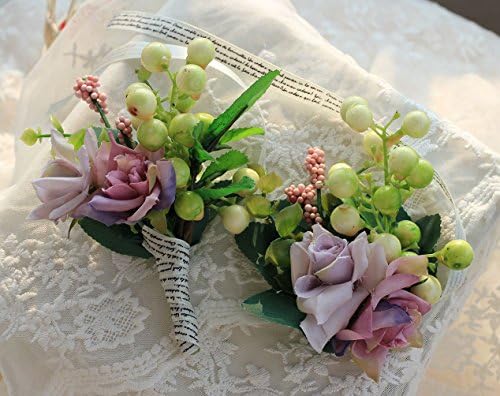Zinsale Artifical Flower Wrist Corsage and Boutonniere Set for Wedding Prom Party
