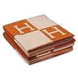 Accreate Fashionable Comfortable H-Pattern Wool Cashmere Plaid Blanket Soft Warm Blanket Bed Sheet for Sofa or Travel 130180cm (Orange H)